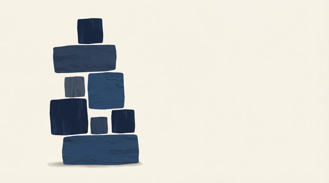Eight abstract tile silhouettes arranged in a vertical ranked stack on a warm cream background, suggesting an editorial leaderboard without any logos or readable text.