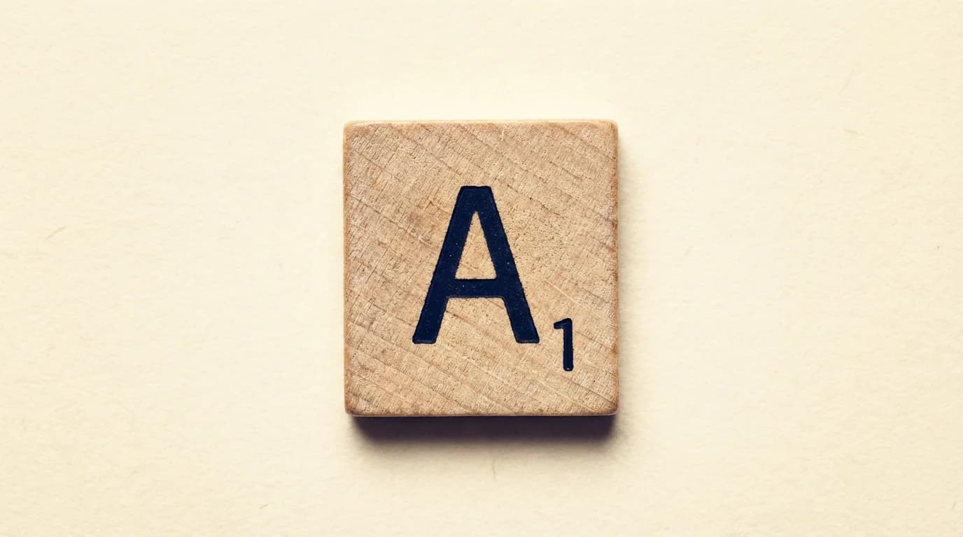 A close-up of a WordSalvo Letterpress-theme tile, showing a real wood-grain texture under the letter with a soft drop shadow.